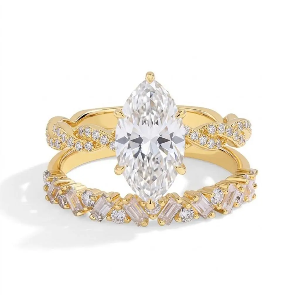 Marquise Engagement Rings Copper Gold Plated 5A CZ Hearts & Arrows Band High Quality Stackable Jewelry