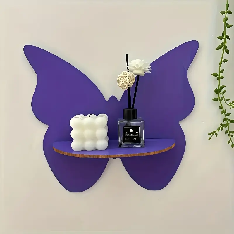 1Pc 2D Flat Butterfly Wooden Wall Mounted Shelf, Floating Corner Storage & Decor Shelf for Home