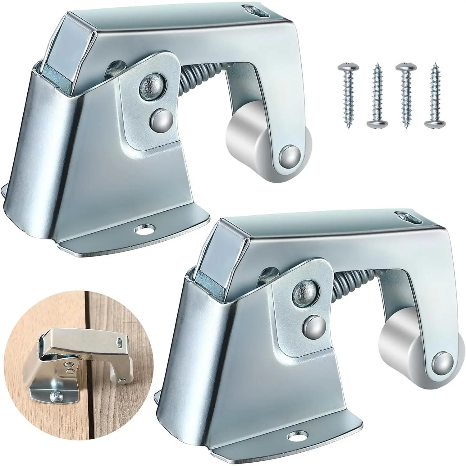2 Pack Screen and Storm Door Catch, /4 inch wide base with 1-5/8 inch Projection, Screen Door Spring  Catch for Hinged Swinging Doors, Cabinets and Cupboards Doors Zinc Plated (Sliver)