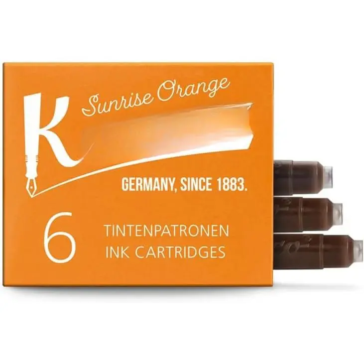 Fountain Pen Ink Cartridges Sunrise Orange Pack of 6 |  Ink with Short Standard Cartridges in Orange | Vegan Cruelty Free Water Soluble Calligraphy Lettering Writing