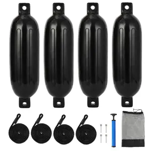 4 Pack Boat Fenders, Inflatable Boat Bumpers for 10-35ft Vessels, Dock Bumpers with 4 Ropes, 1 Air Pump and 1 Storage Bag