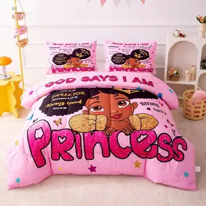 Twin Comforter Set Black Girl Bedding Christian Inspirational Little Princess Comforter God Says I Am Afro Melanin Peekaboo Bedroom Set
