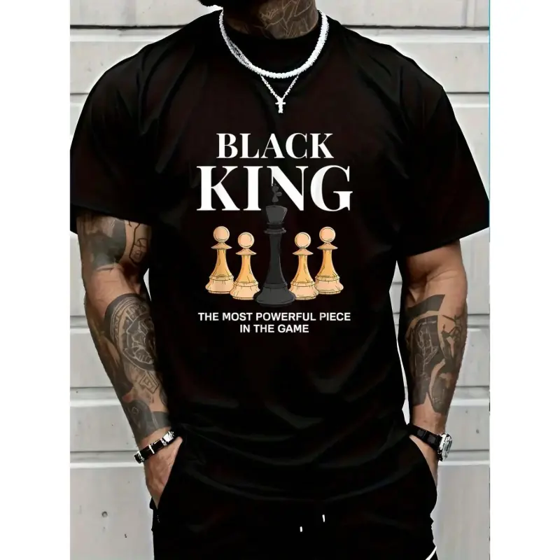 Men’s Chess King Graphic T-Shirt| "The Most Powerful Piece" Letter Print  100% Breathable Cotton Relaxed Fit Short Sleeve Casual Streetwear Tee
