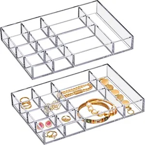 Jewel - 2-Pack Acrylic Jewelry Organizer, Plastic Jewelry Tray, Jewelry Case, Trinket Tray, Ring Holder, Perfect Storage Solution for Necklaces, Bracelets, Rings, and More