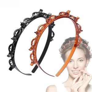 2-Pack Women's Wide Plastic Headbands with Built-In Styling Clip and Anti-Slip Teeth, Minimalist Solid Hair Accessories for Daily Wear