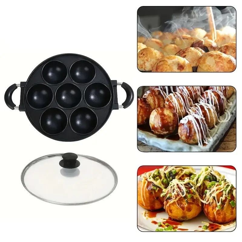 12 Hole Aluminum Nonstick Octopus Pancake Pan with Glass Lid 12 Cavity Cake Mold Easy Baking Easy Clean Space Saving Design for Home Cooking Outdoor Activities