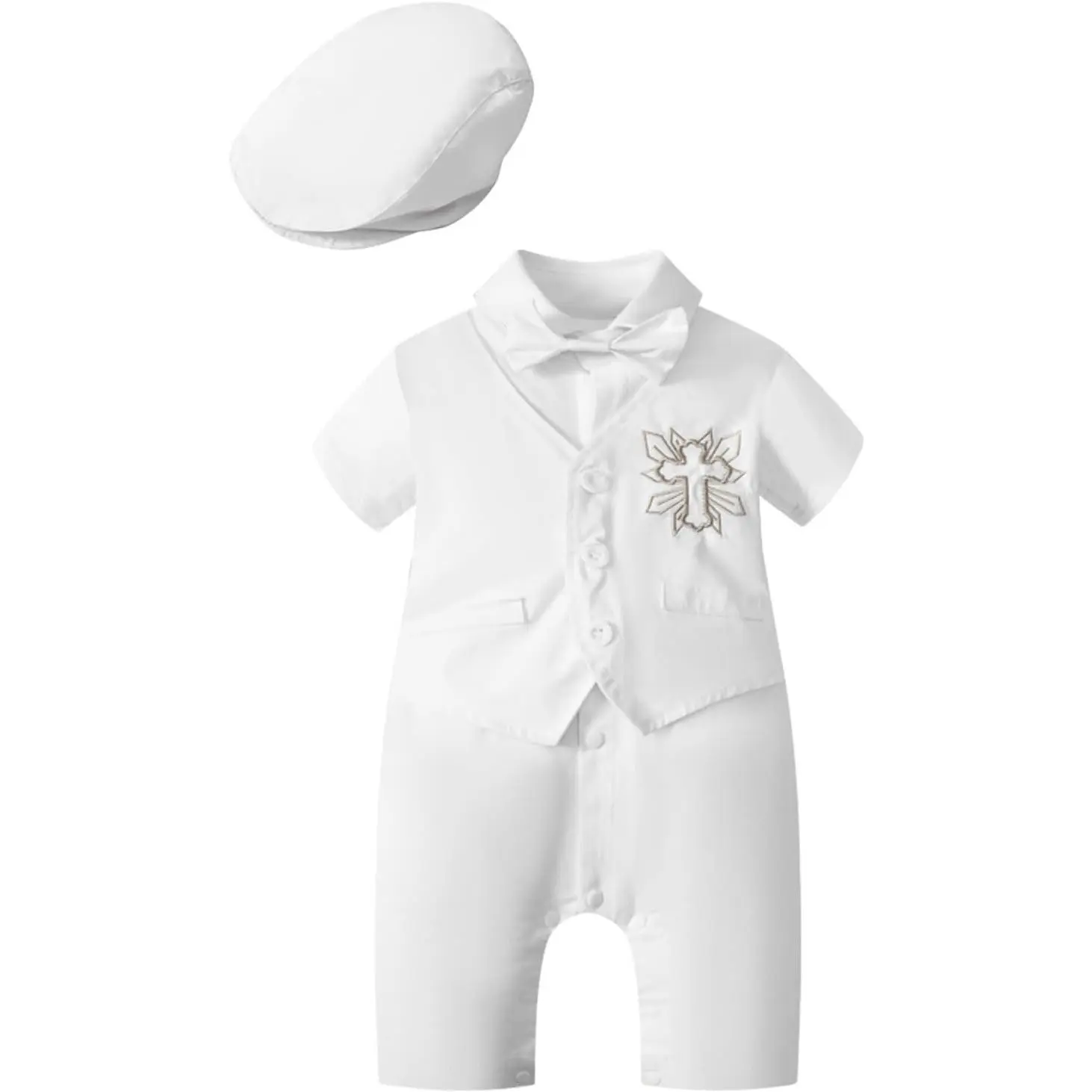 Newborn Baptism Gentleman Bowtie Romper White Wedding Christening Jumpsuit for Cake Smash