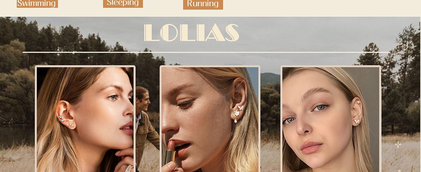 LOLIAS 9PCS 16 Gauge Cartilage Earrings Helix Earrings for Women Stainless Steel Helix Piercing Jewelry Leaf Butterfly CZ Studs Flat Back Cartilage Earrings