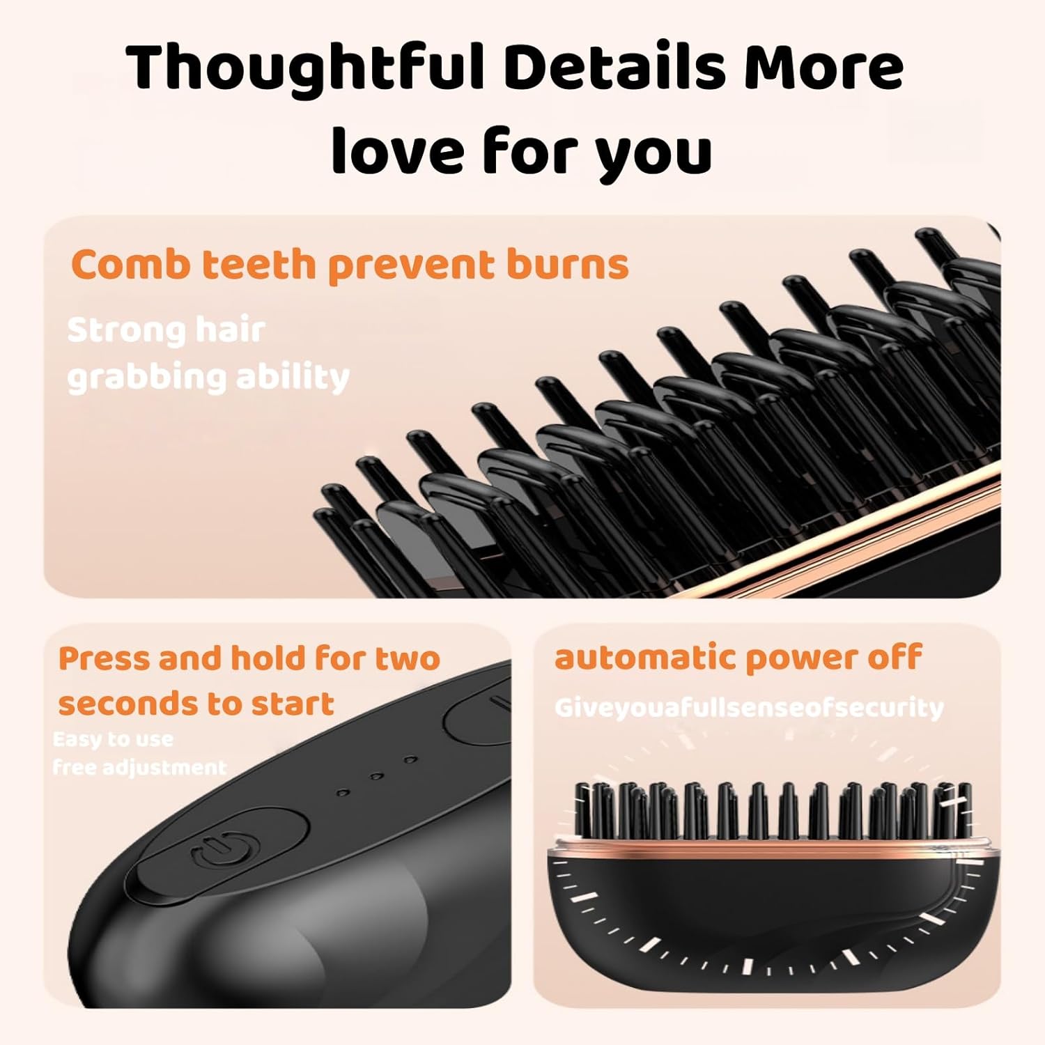 Mini Portable Hair Straightener Brush – Cordless Travel Straightener with 3 Heat Settings & Type-C Fast Charging, Smoothing for Frizzy & Wavy Hair, Ideal Gift for Women