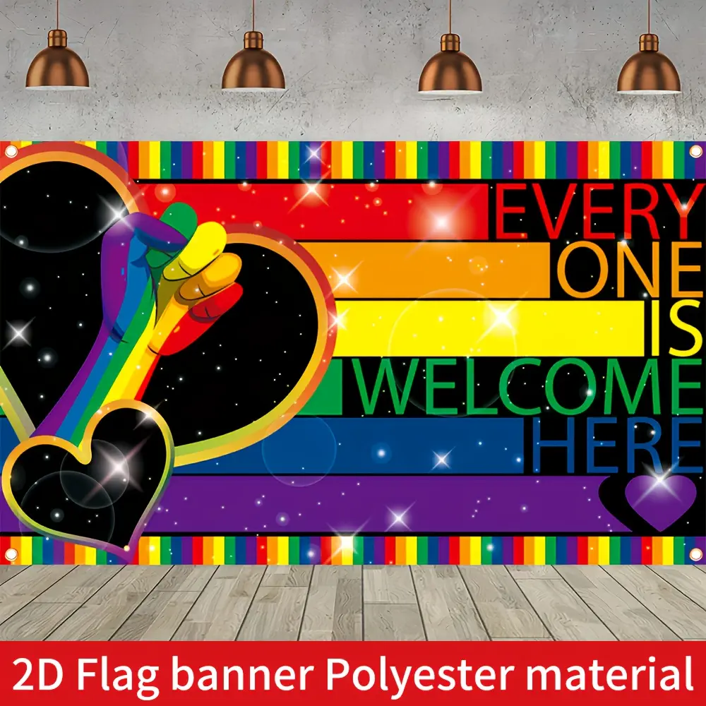 Rainbow Pride Month 2D Flat Banner, Single-Sided Polyester Fabric with Metal Grommets for Easy Hanging, Colorful Stripe Backdrop for Pride Celebrations, Community Events, Photo Booths & Indoor/Outdoor Decor