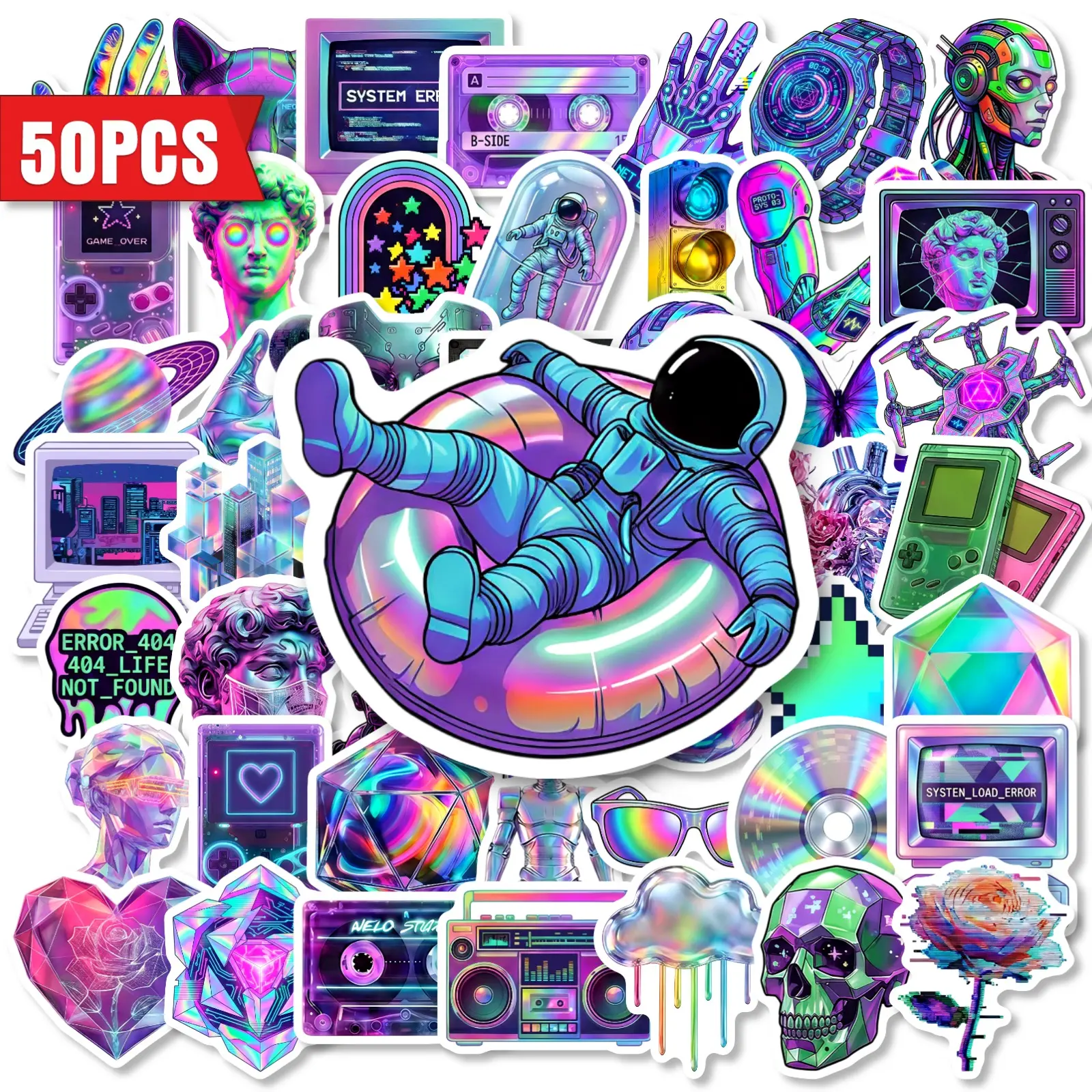 50pcs Neon Cyber Vaporwave Stickers, Office Stickers, Suitable for Scrapbooks, Diaries, Laptops, Water Bottles, Cars, Etc. A Gift with A Positive Message and A Design Based on Faith.