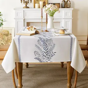 Linen Style Embroidered Table Cloth,  and Wrinkle-Resistant Table Cover,  Floral Square Tablecloth for Indoor Dining Room and Outdoor Parties(Blue, 55"x55")