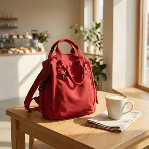 Adjustable Strap Solid Color Backpack for Women Double Top-handle Rucksack Multi Zipper Pockets Canvas Daypack for Travel & Commuting