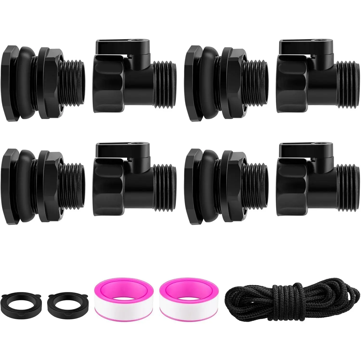 4-Pack Plastic Rain Barrel Spigot Kit, 3/4'' GHT Leakproof Shut Off Valve with Bidirectional 3/4'' Threads Bulkhead Fitting, Outdoor Garden Hose Faucet Adapter for Water Tanks & Containers
