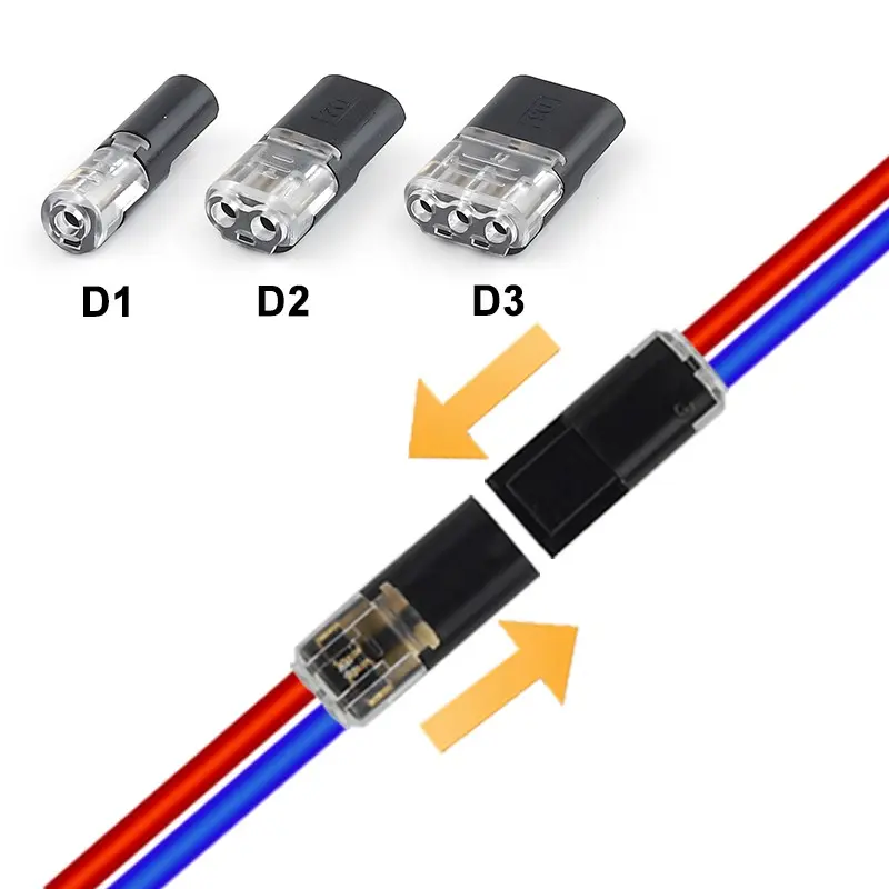 50pcs D1/D2/D3, LED quick connect terminals, docking and splicing no soldering connectors, no stripping plug-in bidirectional mutual plug terminals, 1/2/3 pin wire cable snap in connector blocks for light strips, automobiles, and low-voltage applications
