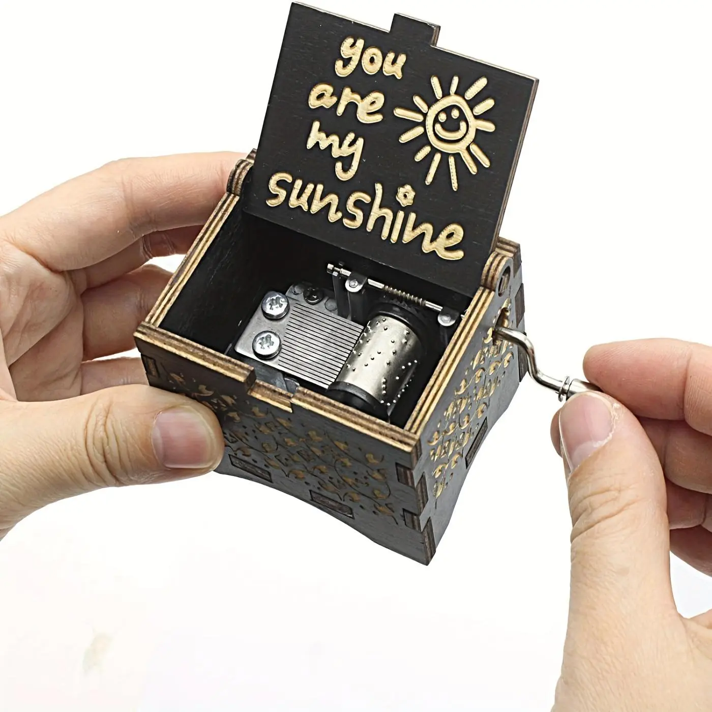 You Are My Sunshine Hand-Crank Wooden Clockwork Music Box – Vintage Laser-Engraved Melody Box, Perfect Gift for Mom/Birthday/Anniversary/Valentine, Small Office Tabletop Decor musical