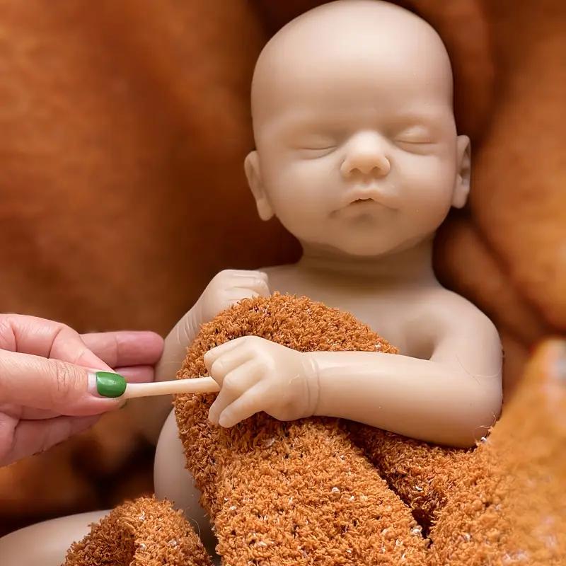 17-18in Unpainted Full Body Solid Silicone Reborn Boy & Girl Doll With Open Mouth Dress In Grey Outfits Handmade Soft Touch Waterproof Newborn Doll Toys For Family‘s Present