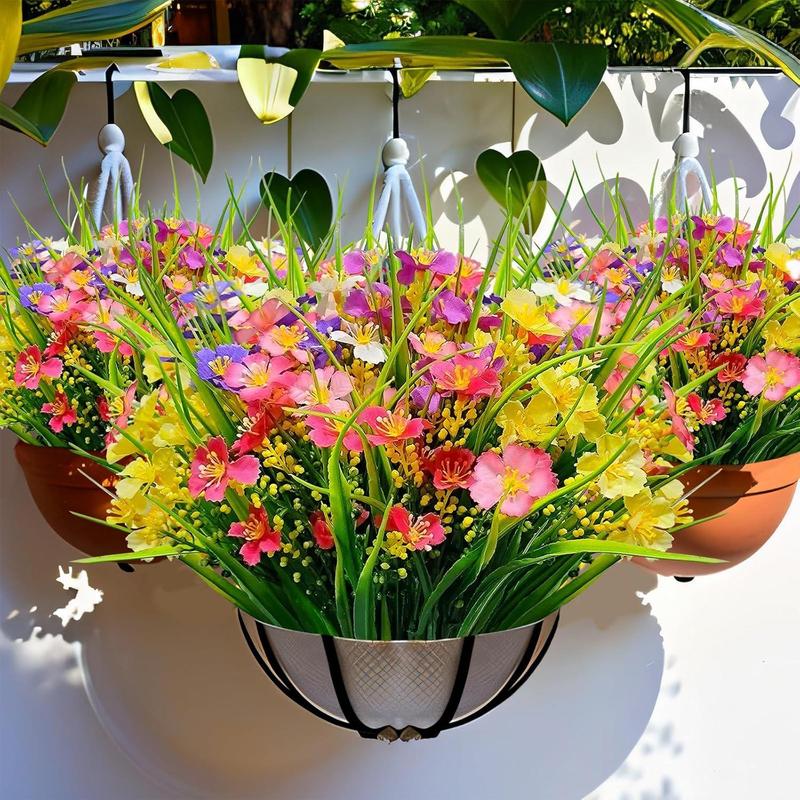 Artificial Flower Bouquet, 12/24pcs Outdoor UV Resistant Plastic Fake Decorative Flowers for Home Indoor Outside Garden Ornaments, Home Decoration Bouquet, Artificial Flower Plant, Plastic Faux Flowers