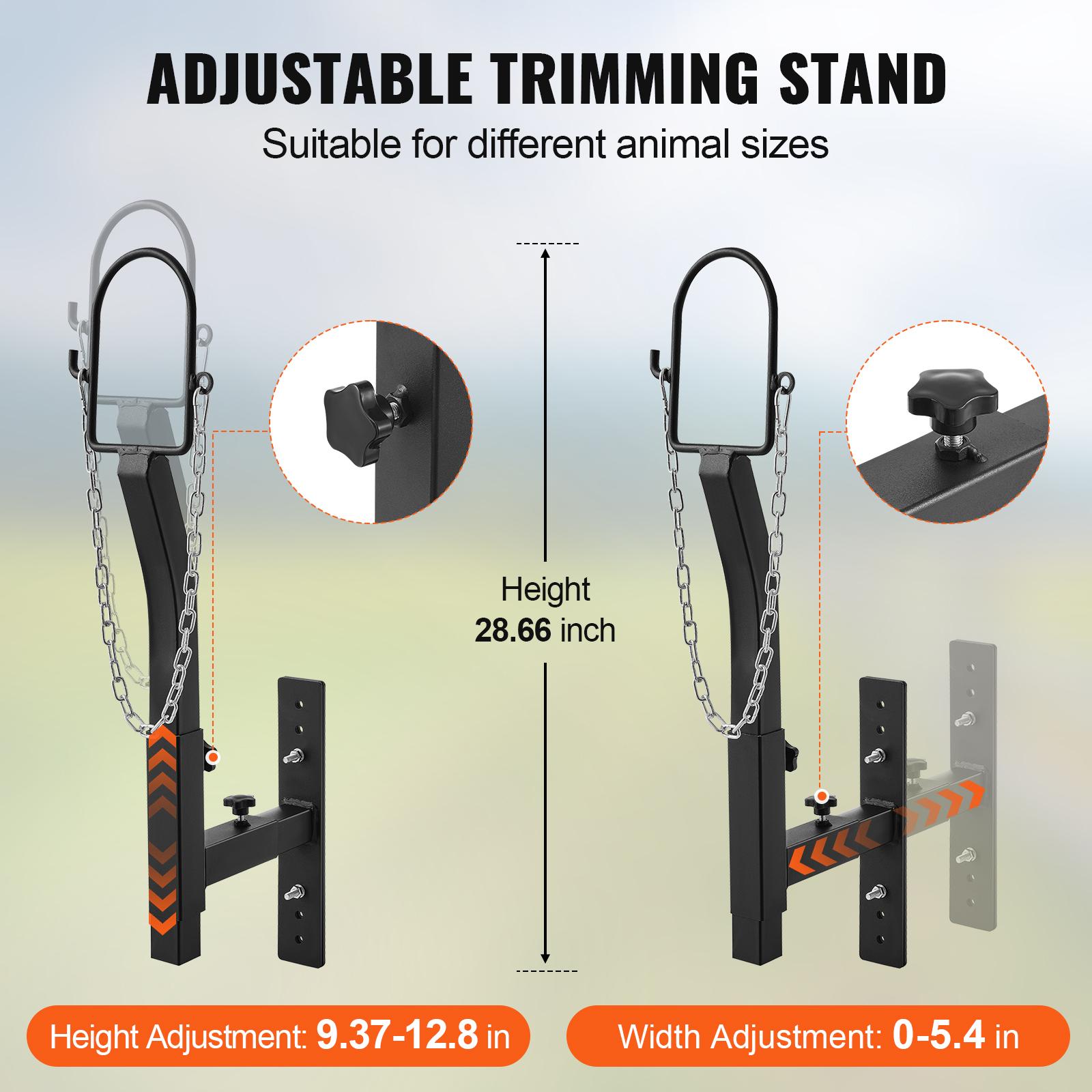 Livestock Trimming Stand, Goat & Sheep Stand 9.37-12.8 inch Adjustable Height 0-5.4 inch Width, Metal Goat Milking and Shearing Stand Attachment Nose Loop Headpiece, Black