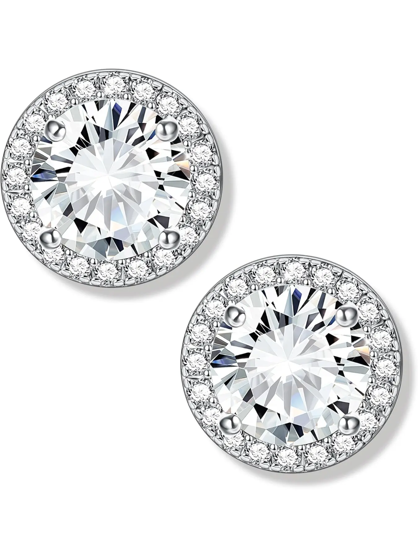 Cubic Zirconia Stud Earrings, 18k Sterling Silver, 10mm Square Round Heart, Hypoallergenic, Casual All Seasons Jewelry