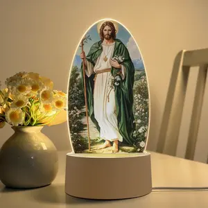 Christian Theme Night Light, USB Powered, Jesus Holding Lily, Robe, Peaceful Atmosphere, Home Worship, Prayer Lamp, Bible Theme Decor, Religious Home Decor