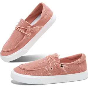 Women Canvas Loafers Light-Weight Slip on Loafers Comfortable Boat Lace up Canvas Fishion Sneakers