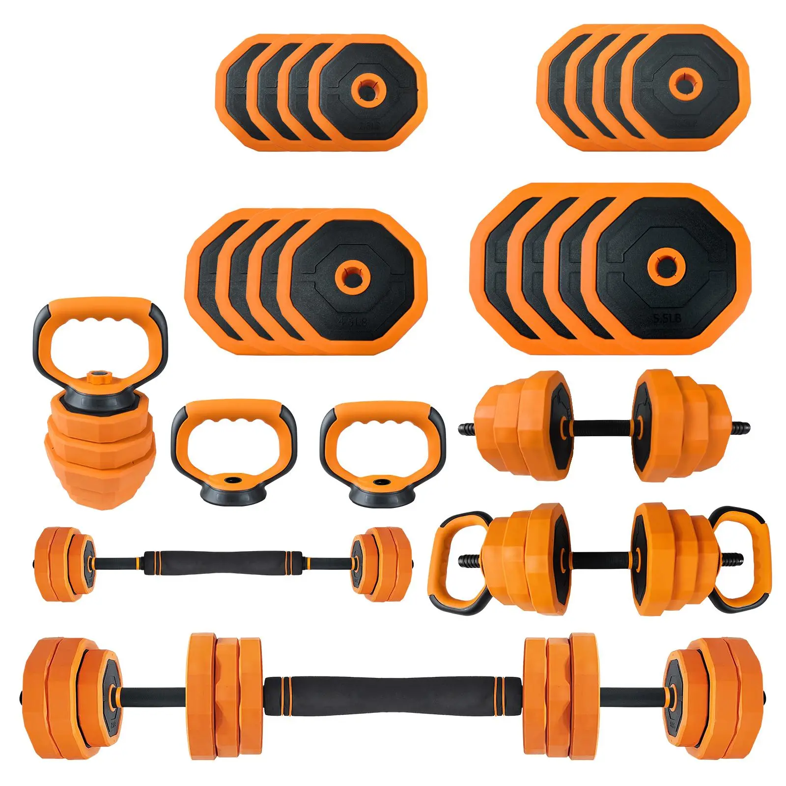 4-in-1 Adjustable Weightlifting Set - Heavy-Duty PVC-Coated Unisex Strength Training Equipment, Converts to Barbell & Kettlebell with Push-Up Handles, Floor Safe Multifunctional Home Gym Fitness Gear