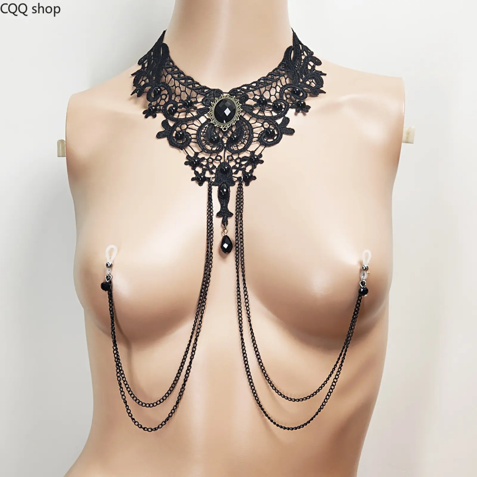 New European Lace Tassel Layered Choker Body Jewelry, Adjustable Women Bikini Chest Decor Accessory, Elegant Independent Pack For Night Club Rave Festival Summer Beach Outfits