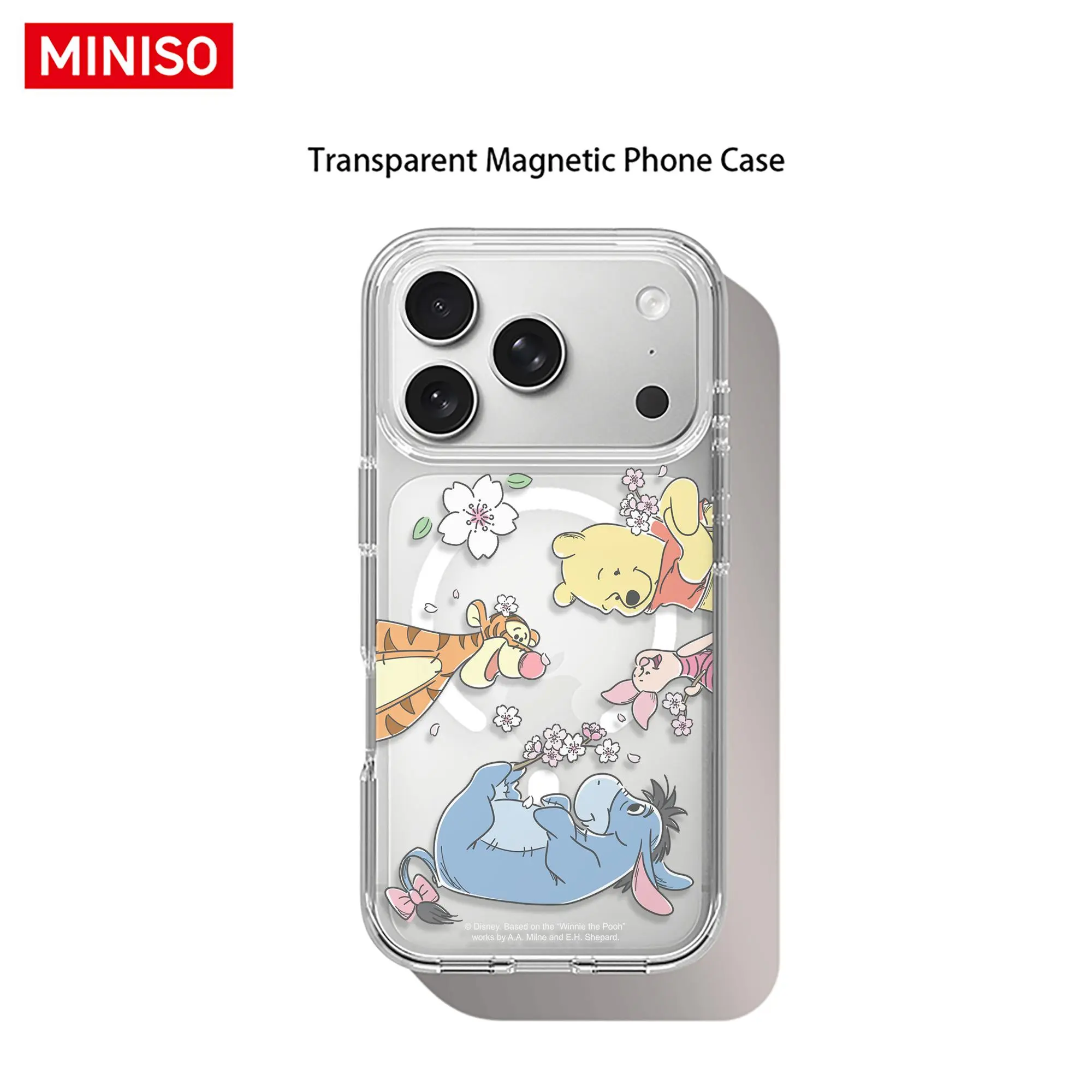 Disney Winnie the Pooh Cherry Blossom Phone Case Transparent Magnetic Shockproof case suitable for iphone 18 Pro Max/18 Pro/17 Pro Maxr/17 Pro/16/15/14/13/12/11 Series