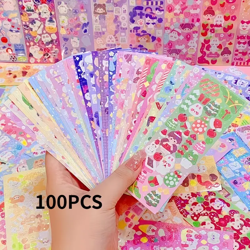 100 Piece Cute Cartoon Sticker Set, Light Color Guka Notebook Stickers, Y2K Style, Glossy Surface, Self-Adhesive for DIY Crafts and Party Decor