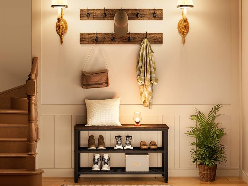 Hall Tree Entryway Storage Bench, Coat Rack Shoe Bench, Shoe Rack Organizer with Coat Hooks, 3-in-1 Design, Wooden Furniture with Metal Frame, Rustic Brown and Black Hall Tree Entryway Storage Bench, Coat Rack Shoe Bench, Shoe Rack Organizer with Coat Hooks, 3-in-1 Design, Wooden Furniture with Metal Frame, Rustic Brown and Black