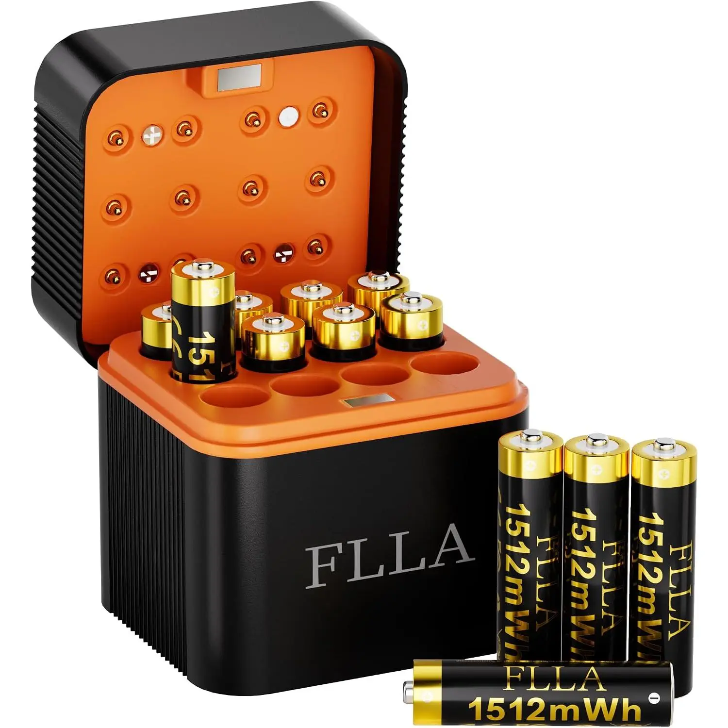 FLLA 1512mWh AAA Rechargeable Lithium Batteries 12 Pack 1.5V Fast Charger Case