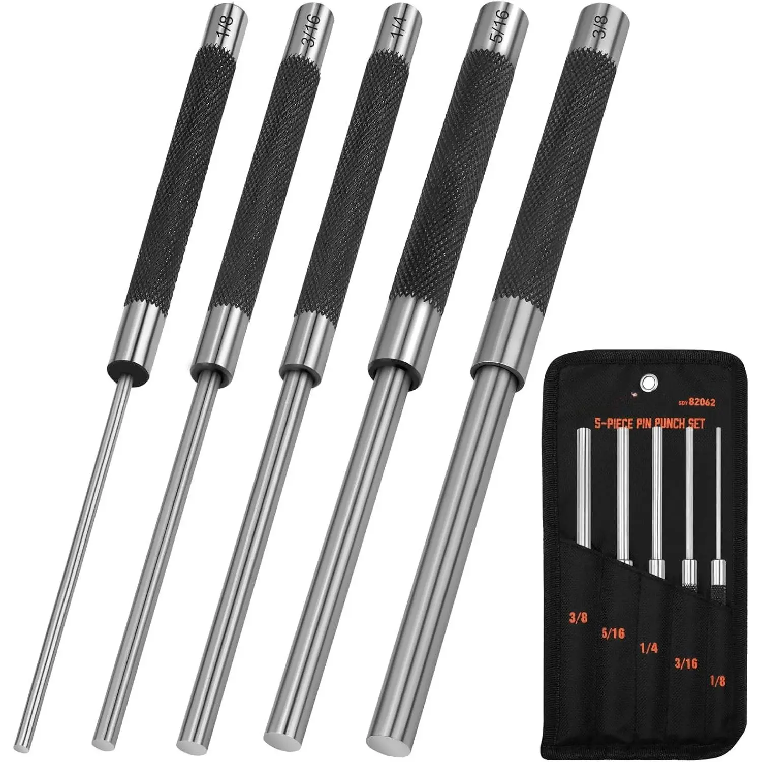 5- Roll Pin Punch Set, 8-Inch Carbon Steel Pin Punch Tool Kit (1/8" to 3/8") with Storage Pouch for Gunsmithing, Watch &  Repair