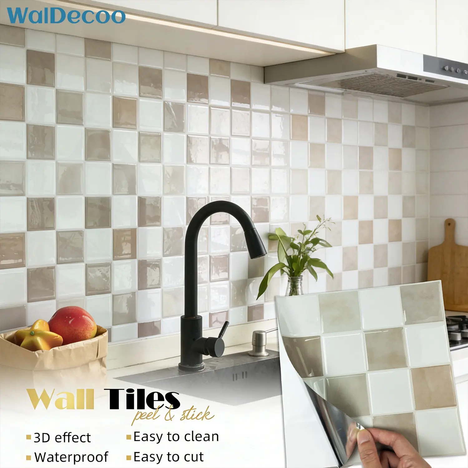 5/10pcs Peel and Stick Square Wall Sticker, 3D Brick Wall Tiles, Heat Resistant Wall Panel Tiles, Strong Adhesive Waterproof Vinyl Wallpaper Easy to Install for Home Renovation