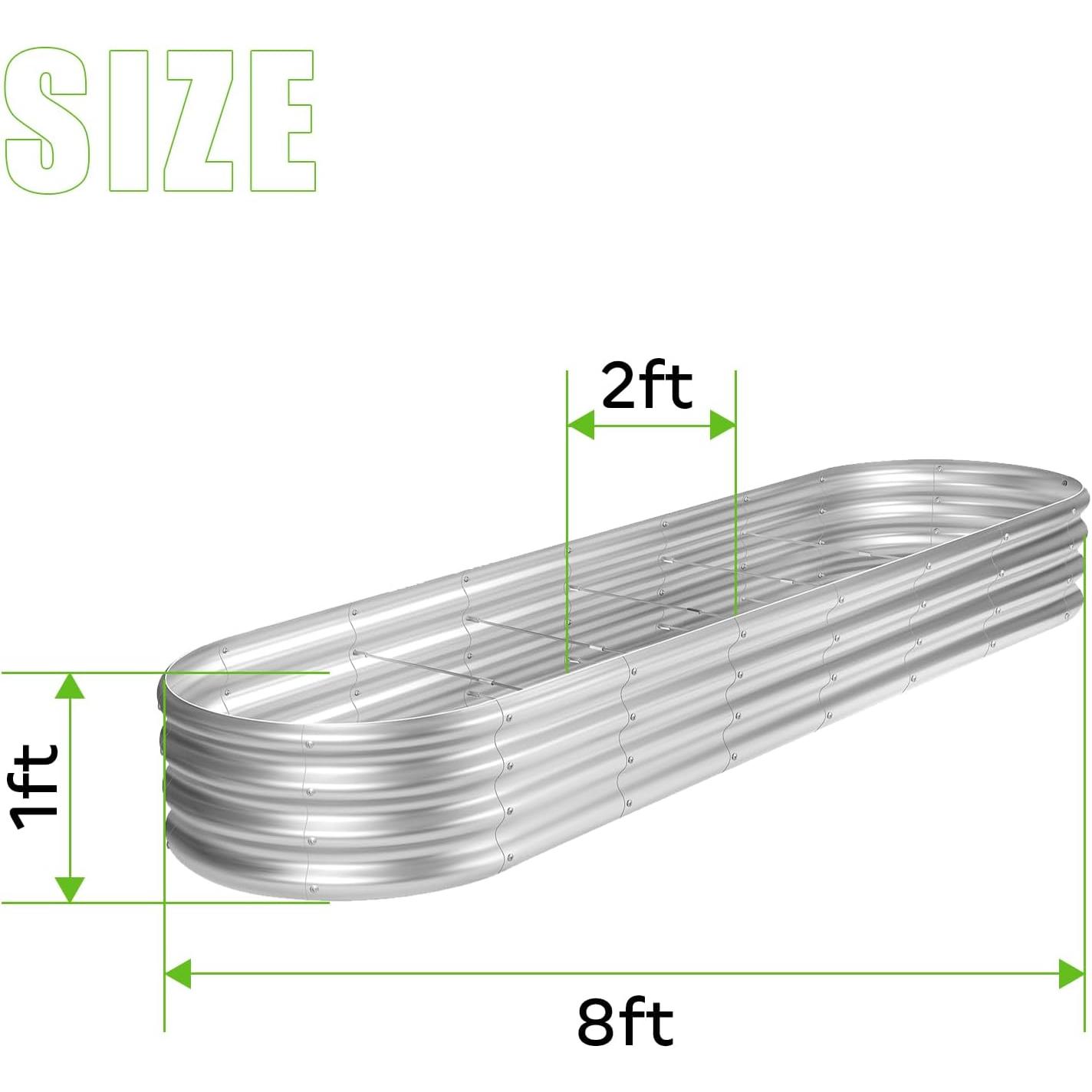8ft Galvanized Raised Garden Bed Kit, Raised Garden Boxes Outdoor, Oval Metal Raised Garden Beds for Vegetables, ,108 Gallon Capacity(with 10 Connecting rods)