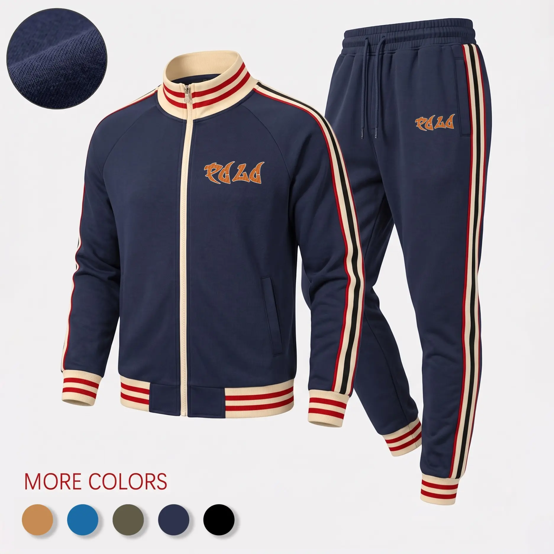 Men’s Retro Letter Graphic Tracksuit Set, Zip Stand Collar Jacket and Drawstring Jogger Pants, Contrast Stripe Casual Athletic Streetwear Two-Piece Outfit for Daily Wear, Travel and Workout