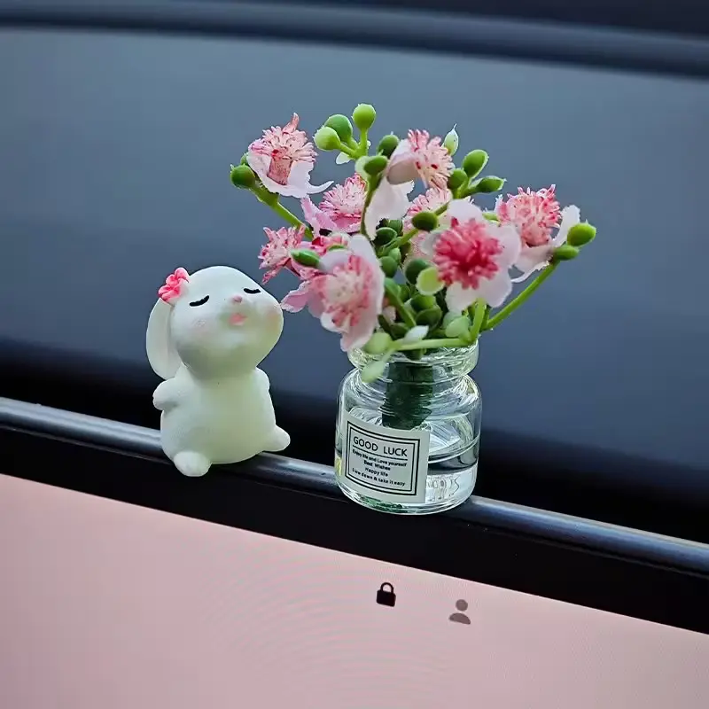 Cute Bunny New Jasmine Decoration, Healing Mini Vase with Scent Design, Ideal Easter Car Interior Decor, Car Accessories, Holiday Gift