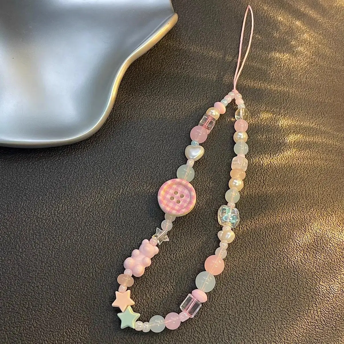 Women's 3D Pink Beaded Phone Charm - Bag Accessory Chain with Secure Loop, Anti-Lost Wrist Strap & Lanyard for iPhone, Samsung & Universal Phone Cases