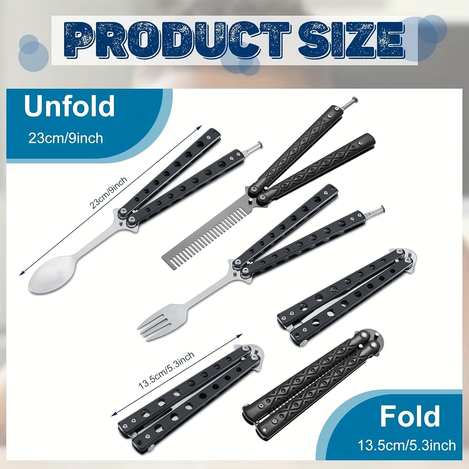 For Camping, Hunting & Outdoor Travel, Portable Tactical Tableware Solution, Folding Butterfly Fork Spoon Set, Stainless Steel Multi-function Portable, Effortlessly Handle Outdoor Tactical Portable Dining, 3 Pack For Camping, Hunting & Outdoor Travel, Portable Tactical Tableware Solution, Folding Butterfly Fork Spoon Set, Stainless Steel Multi-function Portable, Effortlessly Handle Outdoor Tactical Portable Dining, 3 Pack