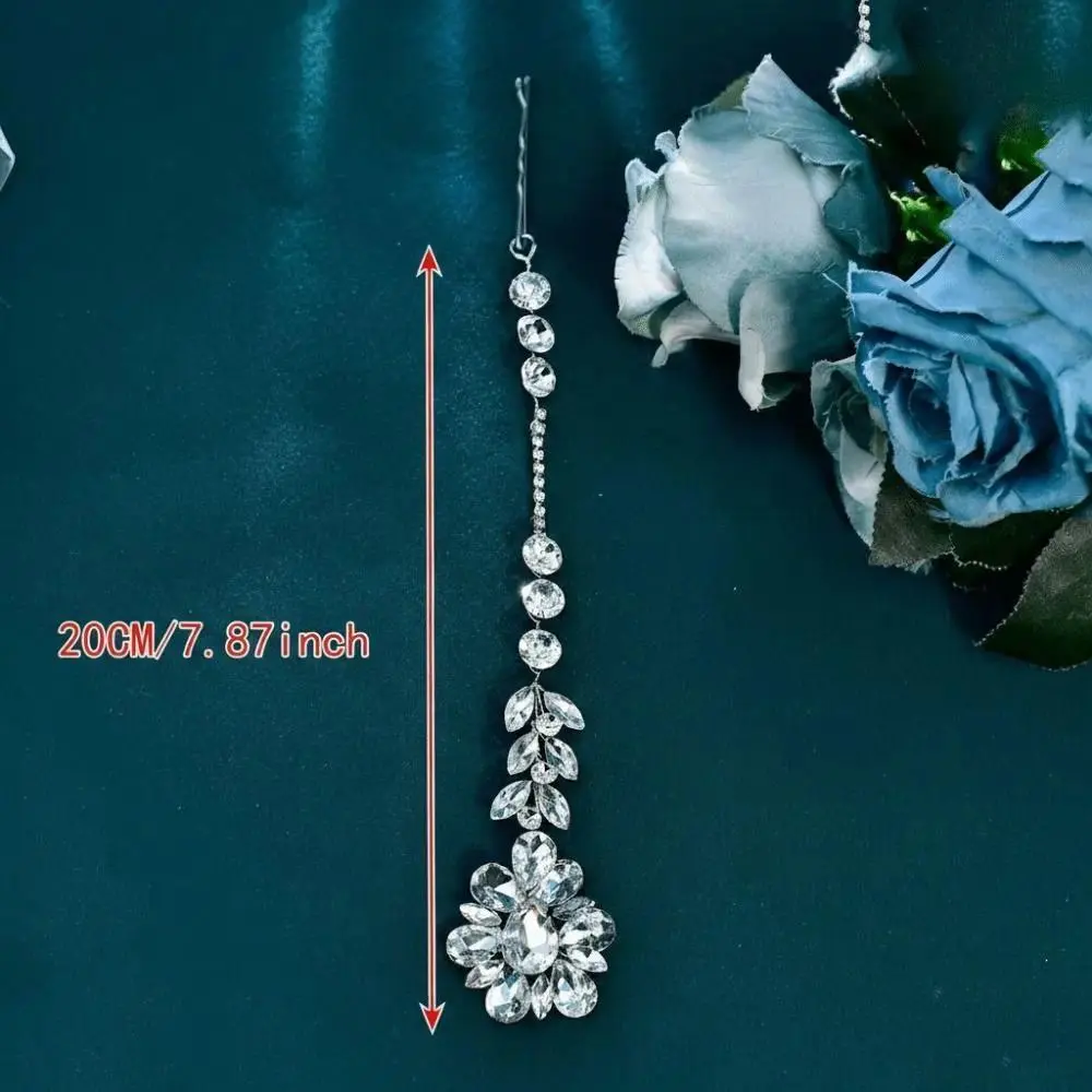 Accessories Handmade Forehead Jewelry Sparkly Rhinestone Tassel Hair Accessories Flowers Silver Color Head Chain Wedding