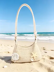 Boho Crossbody Shoulder Bag, Shell Starfish Pearl Decoration, Summer Beach Vacation Casual Woven Backpack, Travel Shopping Social Activity