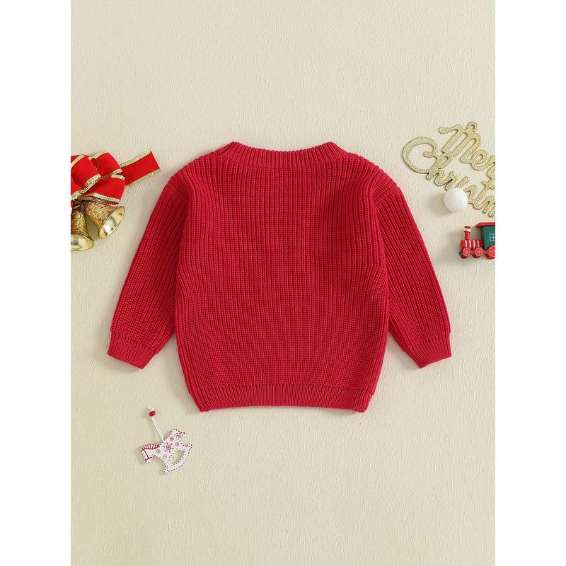 Infant Baby Girls Boy Knit Sweater Christmas Hat and Letter Embroidery Crew Neck Pullover Long Sleeve Tops 0-18 Months