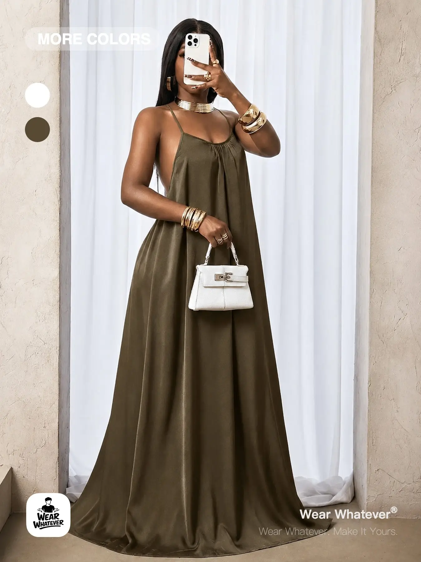 Wear Whatever Women’s Spaghetti Strap Flowy Chic Maxi Dress, Loose Fit Sleeveless Summer Sundress for Beach Vacation, Resort Wear, Travel, Brunch and Casual Going Out Outfits