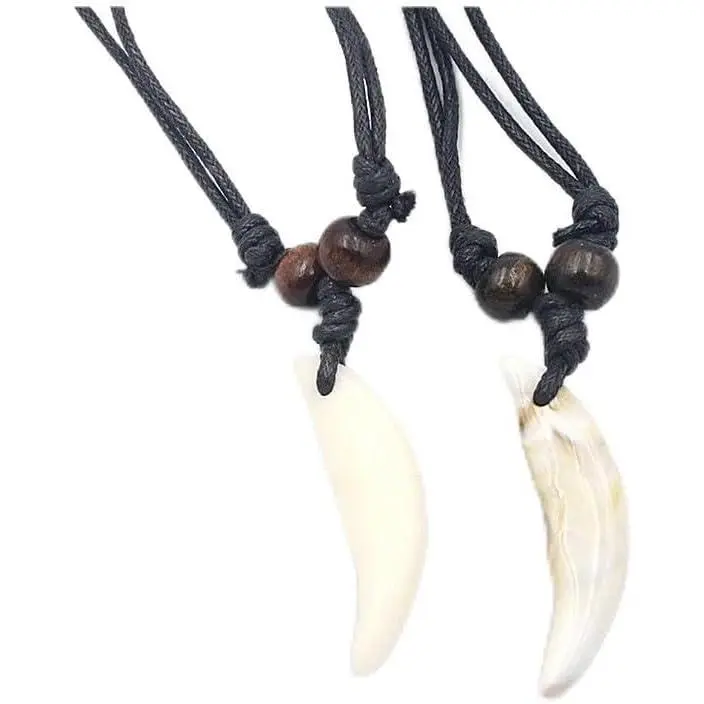 2PCS Hawaiian Protection Amulet Lucky Pendant Necklace Vintage Tiki Fish Hook Turtles Tortoise Shark Wolf Tooth Caved Satue Adjustable Rope Chain Necklaces for Men Women