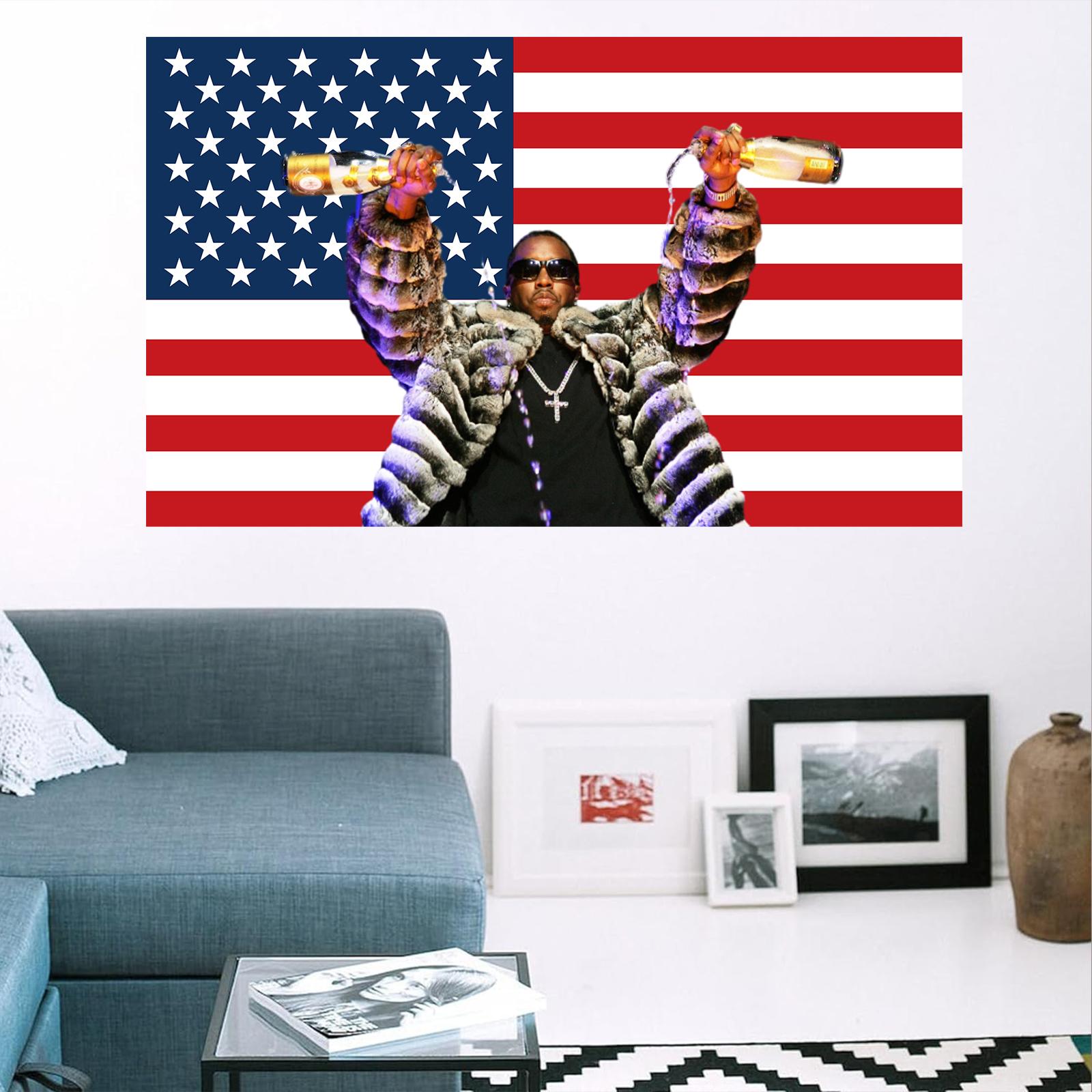 'Diddy' Combs  American Tapestry Rap singer hands two hands pouring champagne flag banner  Man Cave Wall Decor