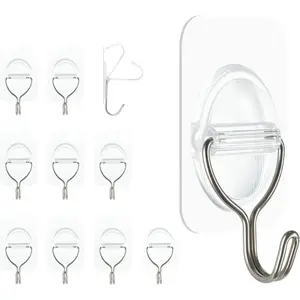 Adhesive Wall Hooks No , Stick  Hooks for  10 Pack - Transparent Stainless Steel 5KG Heavy Duty,  Removable (3.5x5.3cm) Kitchen Bathroom Office, Ganchos para Pared