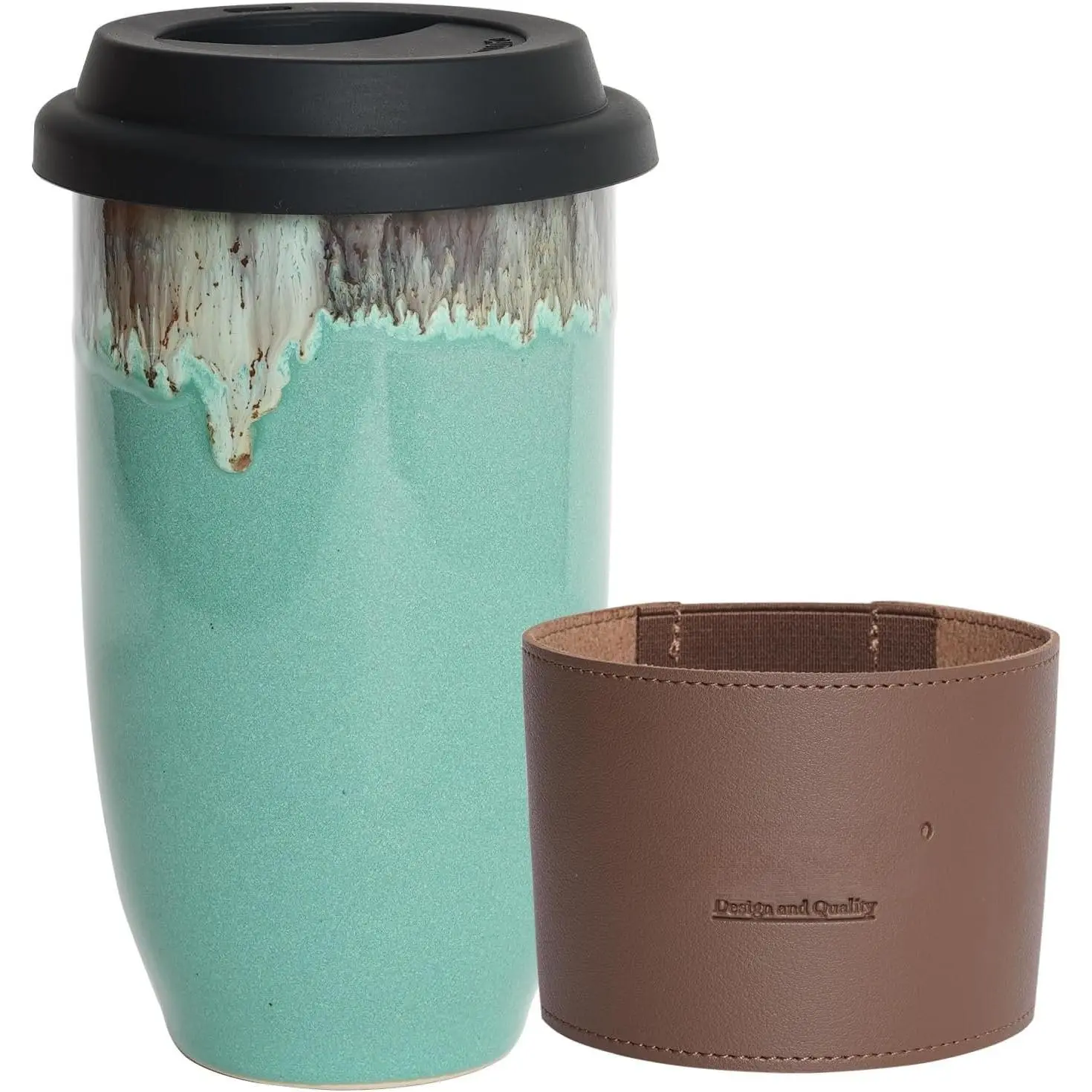 Ceramic Travel Coffee Cup with Lid, 16 Oz, Portable Coffee Mug for  Cup Holder, Microwave and Dishwasher Safe, Reactive  (Peacock Blue, 16 Oz)