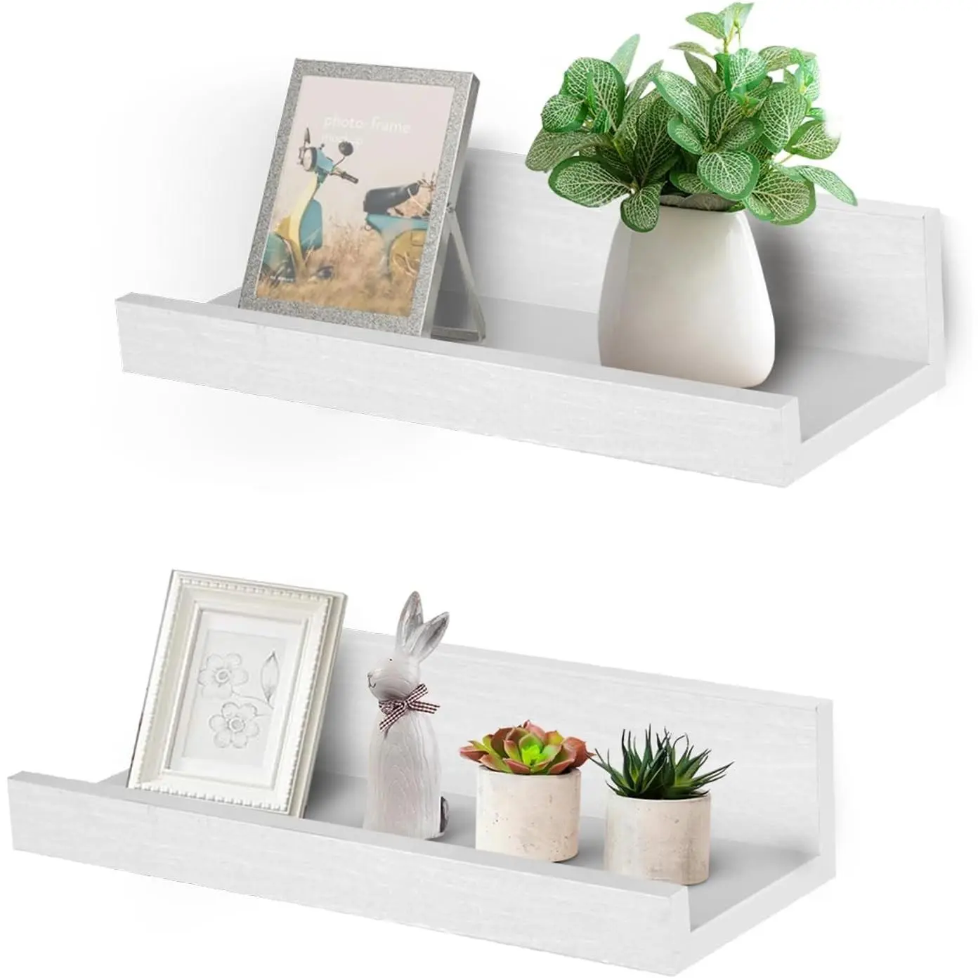 12" Small Floating Wall Ledge Shelves with Lip - Set of 2 Wood Floating Shelves - White Wall Mounted Picture Ledge for Office, Bathroom, Bedroom, Living Room, Kitchen