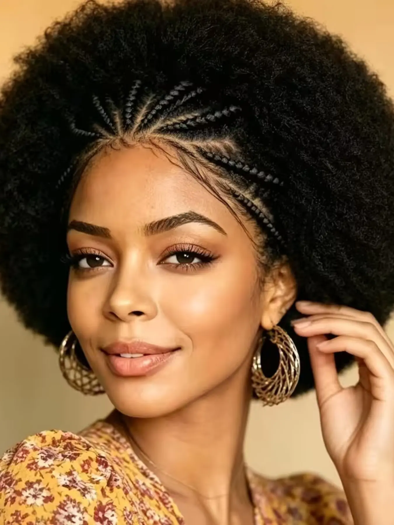 Short Afro Wigs Cornrow with Afro Puff Wig 13X4 Lace Braided Cornrow Puff Fluffy Afro Kinky Curly Wigs Pre-Made Braided Wigs for Women Daily Wear