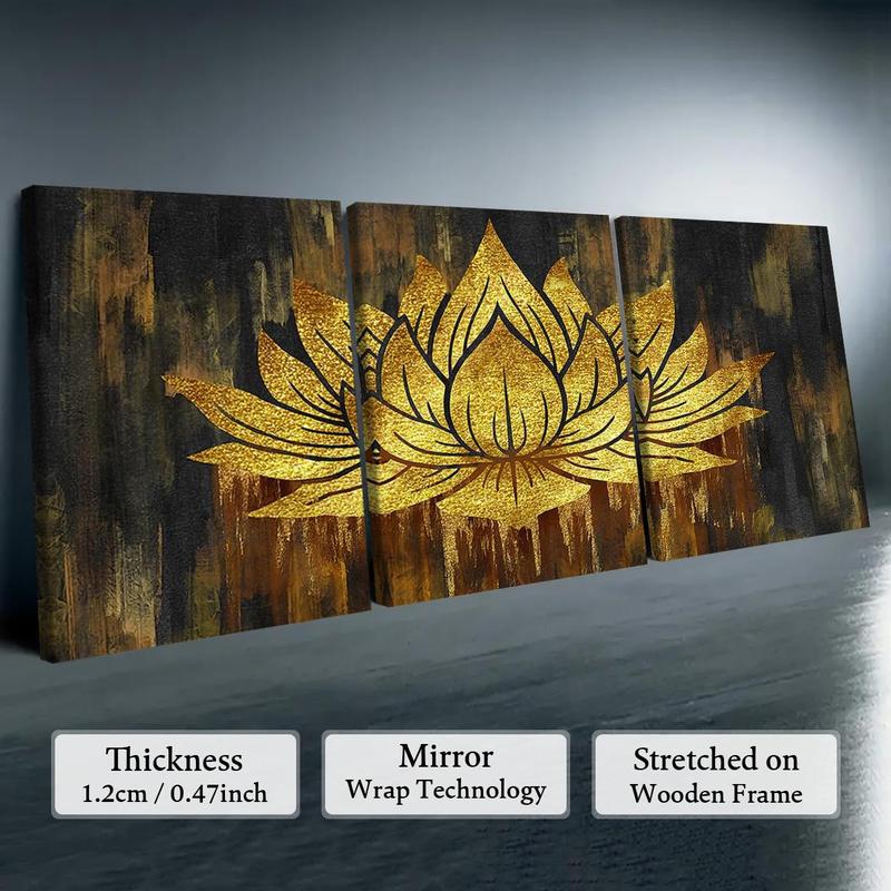 Wooden Framed Canvas Painting, 3 Counts/set Flower Pattern Wall Art, Modern Art for Home Living Room Bedroom Office Decor